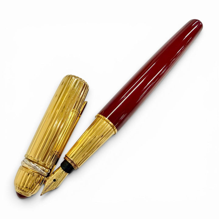 良品△Cartier カルティエ ヴィンテージ パシャ ドゥ カルティエ Fニブ トリニティ ペン先18K レットジェムストーン 万年筆 ボルドー