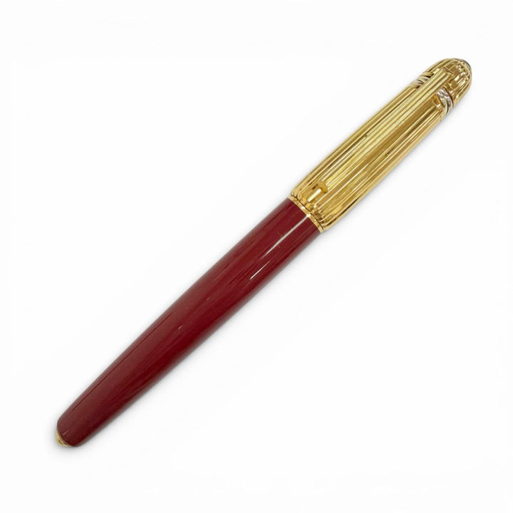 良品△Cartier カルティエ ヴィンテージ パシャ ドゥ カルティエ Fニブ トリニティ ペン先18K レットジェムストーン 万年筆 ボルドー