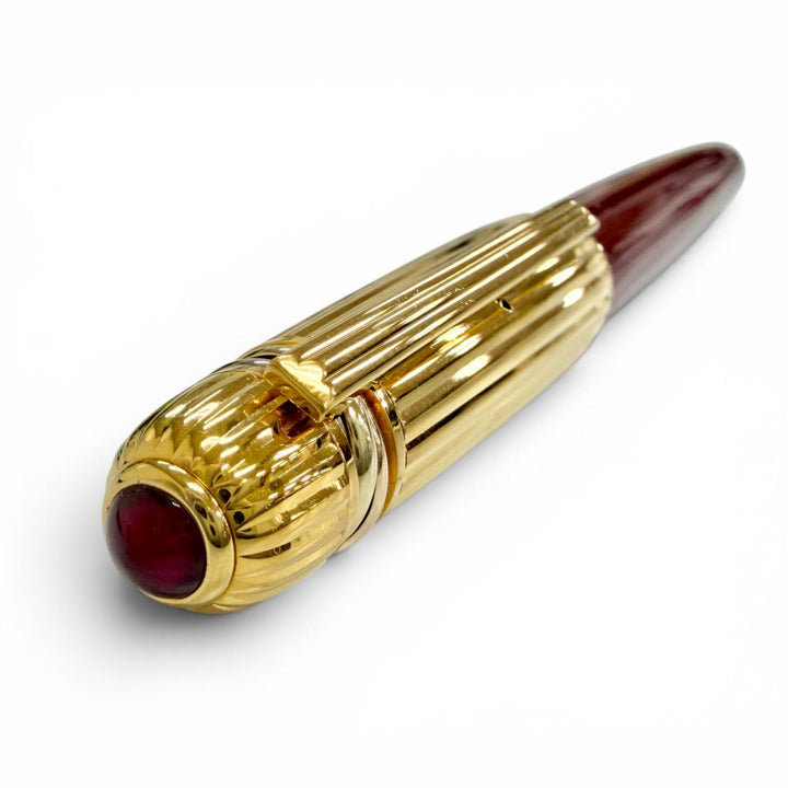 良品△Cartier カルティエ ヴィンテージ パシャ ドゥ カルティエ Fニブ トリニティ ペン先18K レットジェムストーン 万年筆 ボルドー