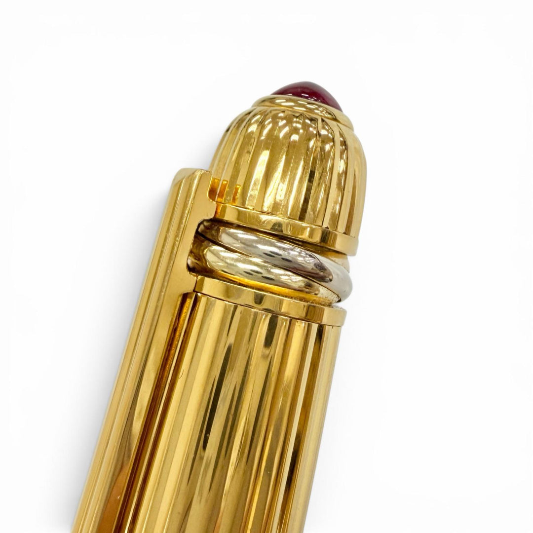 良品△Cartier カルティエ ヴィンテージ パシャ ドゥ カルティエ Fニブ トリニティ ペン先18K レットジェムストーン 万年筆 ボルドー