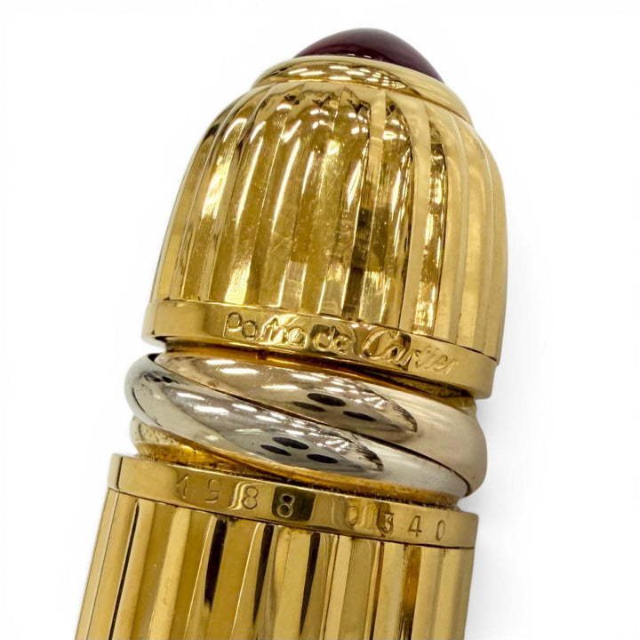 良品△Cartier カルティエ ヴィンテージ パシャ ドゥ カルティエ Fニブ トリニティ ペン先18K レットジェムストーン 万年筆 ボルドー