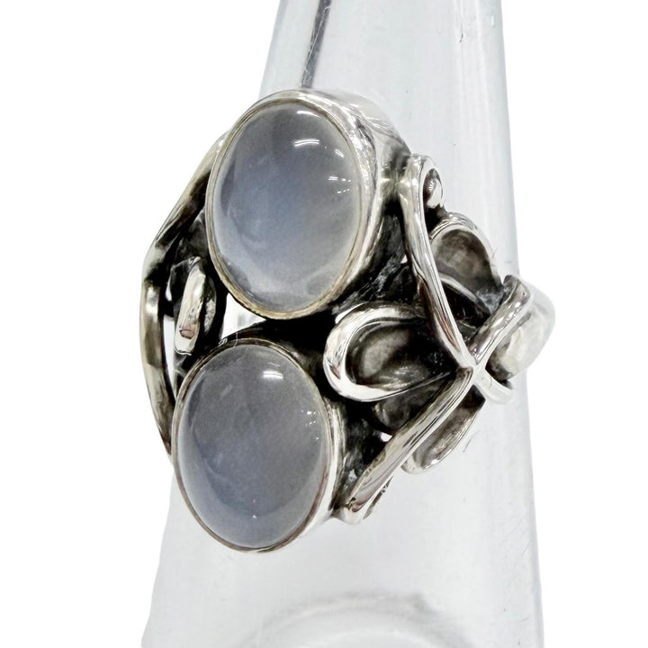美品△Georg Jensen ジョージジェンセン 48 ムーンライト ブロッサム 925 ムーンストーン リング 指輪 JP9号 重量6.1g レディース 箱付き
