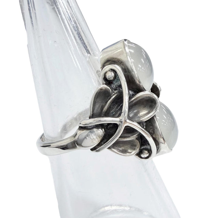 美品△Georg Jensen ジョージジェンセン 48 ムーンライト ブロッサム 925 ムーンストーン リング 指輪 JP9号 重量6.1g レディース 箱付き