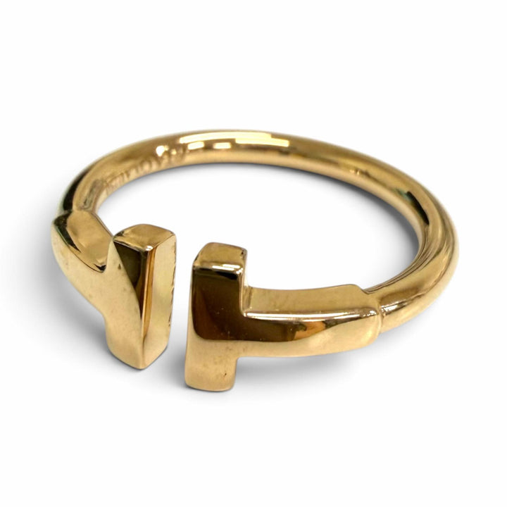 極美品□TIFFANY&amp;Co. ティファニー AU750 Tワイヤー リング 指輪 アクセサリー ピンクゴールド JP7号相当 重量2.91g レディース ケース付