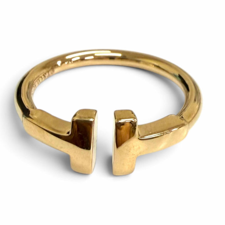 極美品□TIFFANY&amp;Co. ティファニー AU750 Tワイヤー リング 指輪 アクセサリー ピンクゴールド JP7号相当 重量2.91g レディース ケース付