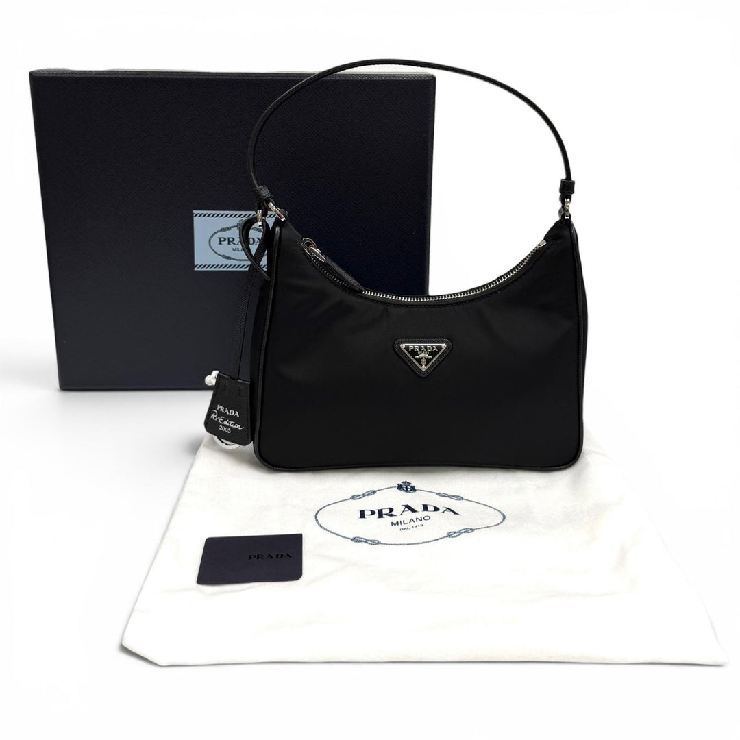 極美品★PRADA プラダ 1N204X Re-Edition 2005 Re-Nylon トライアングルロゴ ハンドバッグ ブラック イタリア製 レディース 箱・保存袋付