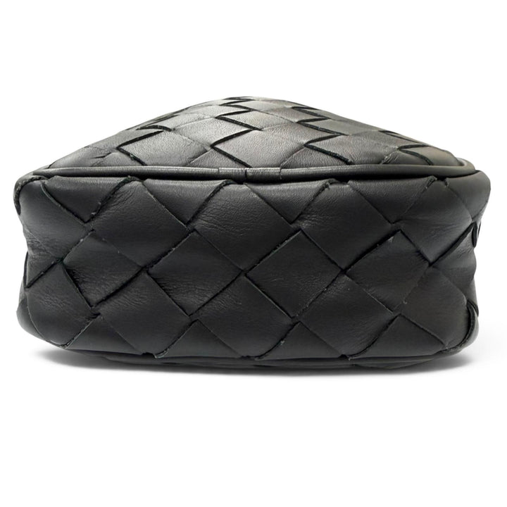 美品□BOTTEGAVENETA ボッテガヴェネタ 743214 レザー イントレチャート フォンポーチ ショルダーバッグ ブラック イタリア製 メンズ
