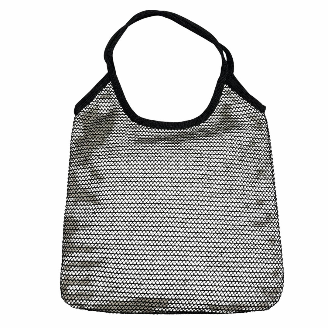 極美品★MIUMIU ミュウミュウ 5BG231 IVY アイビー NERO NATURAL ポーチ付 ロゴデザイン ラフィア メッシュ トートバッグ 保存袋付き