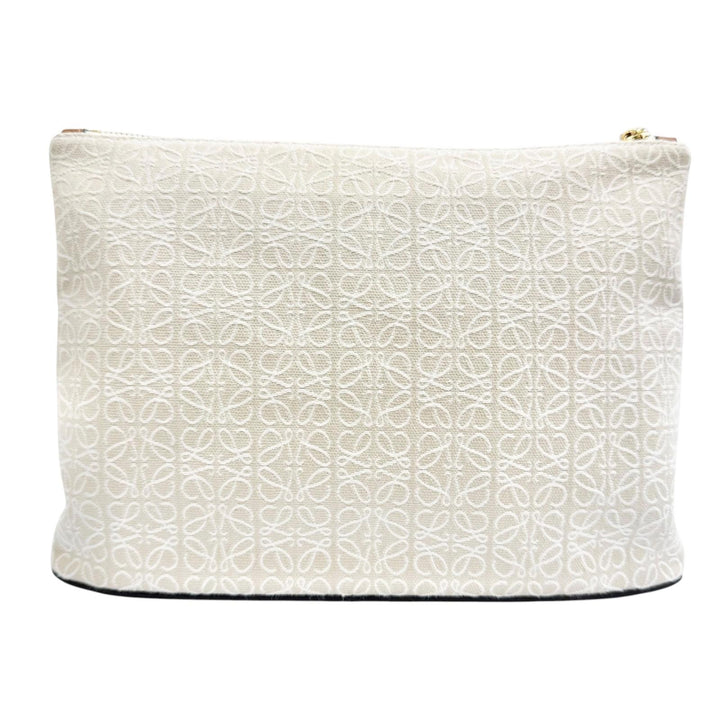 美品△LOEWE ロエベ C821C63X05 OBLONG POUCH オブロング ポーチ アナグラムレザーパッチ ジャガード クラッチバッグ ベージュ ブラウン