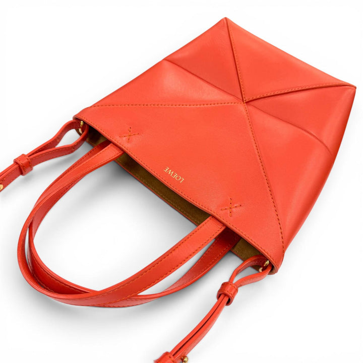 良品☆LOEWE ロエベ A657V25X01 パズル フォルド トート ミニ シャイニーカーフスキン 2WAYショルダーバッグ ハンドバッグ レッド