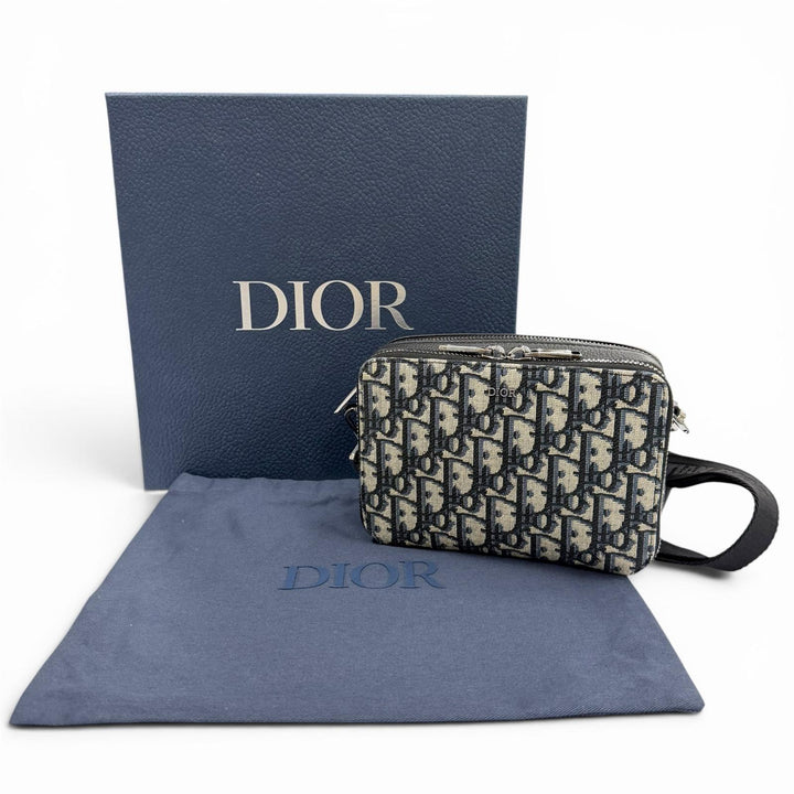 未使用品▼DIOR ディオール オム 20BBC119YSE レザー使い オブリーク ジップポーチ ショルダーバッグ ネイビー メンズ 箱・保存袋付き
