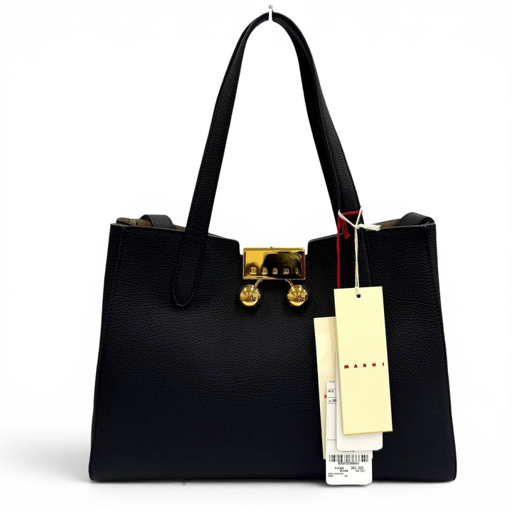 極美品★MARNI マルニ BMMP0150U0P8185 マルニ トランカルー ロゴ金具 レザー 2WAY トートバッグ ブラック 伊製 定価399300円 袋付