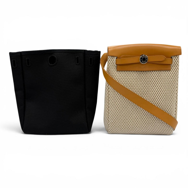 極美品☆HERMES エルメス エールバッグ TPM ショルダーバッグ トワルGM トワルオフィシエ レザー ナチュラル ベージュ ブラック □H刻印