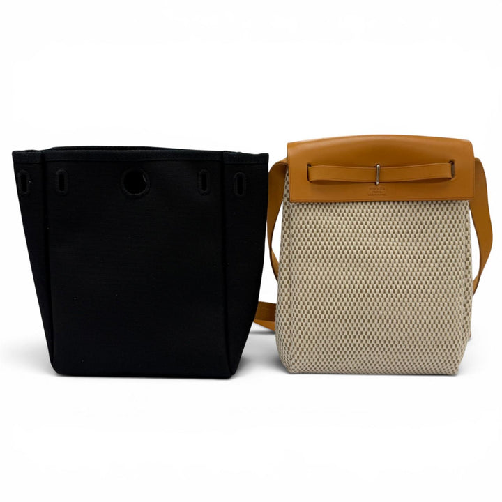 極美品☆HERMES エルメス エールバッグ TPM ショルダーバッグ トワルGM トワルオフィシエ レザー ナチュラル ベージュ ブラック □H刻印