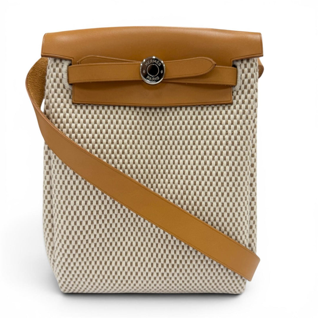 極美品☆HERMES エルメス エールバッグ TPM ショルダーバッグ トワルGM トワルオフィシエ レザー ナチュラル ベージュ ブラック □H刻印
