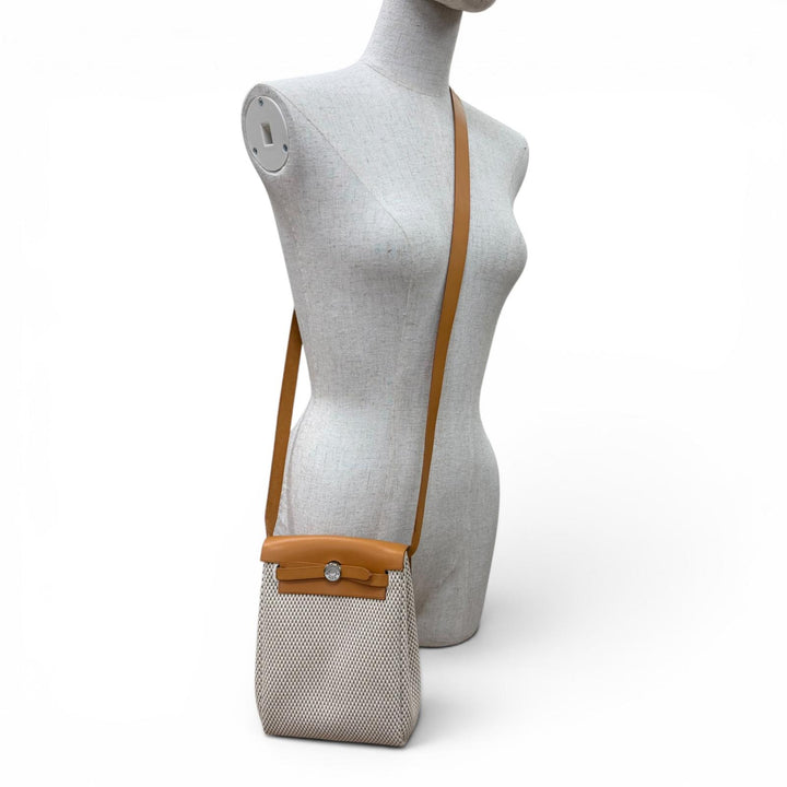 極美品☆HERMES エルメス エールバッグ TPM ショルダーバッグ トワルGM トワルオフィシエ レザー ナチュラル ベージュ ブラック □H刻印