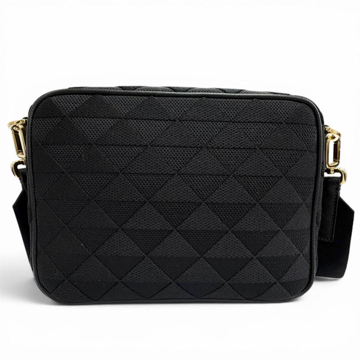 極美品△PRADA プラダ 2VH069 ブリック トライアングルロゴ トライアングルジャガード レザー使い ショルダーバッグ ブラック 保存袋付き