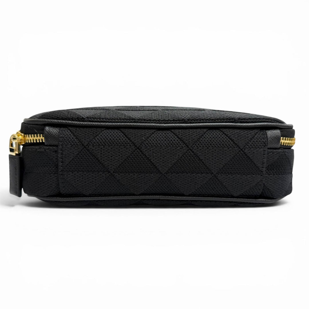 極美品△PRADA プラダ 2VH069 ブリック トライアングルロゴ トライアングルジャガード レザー使い ショルダーバッグ ブラック 保存袋付き