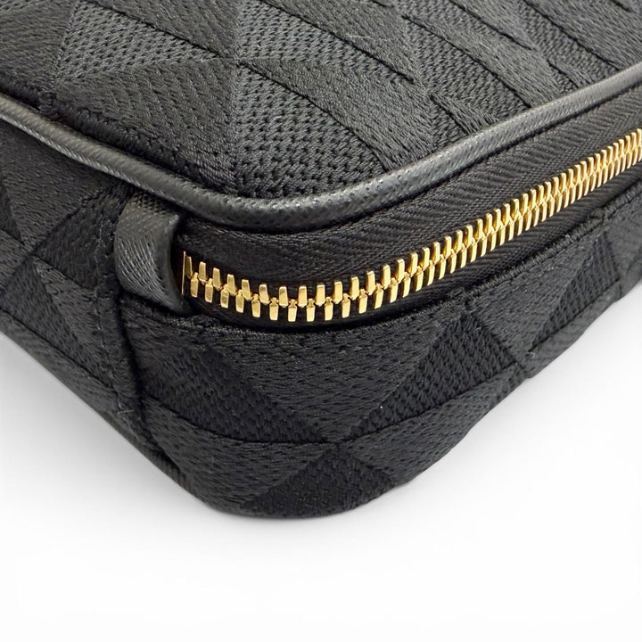 極美品△PRADA プラダ 2VH069 ブリック トライアングルロゴ トライアングルジャガード レザー使い ショルダーバッグ ブラック 保存袋付き