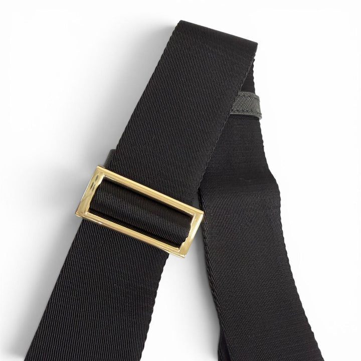 極美品△PRADA プラダ 2VH069 ブリック トライアングルロゴ トライアングルジャガード レザー使い ショルダーバッグ ブラック 保存袋付き