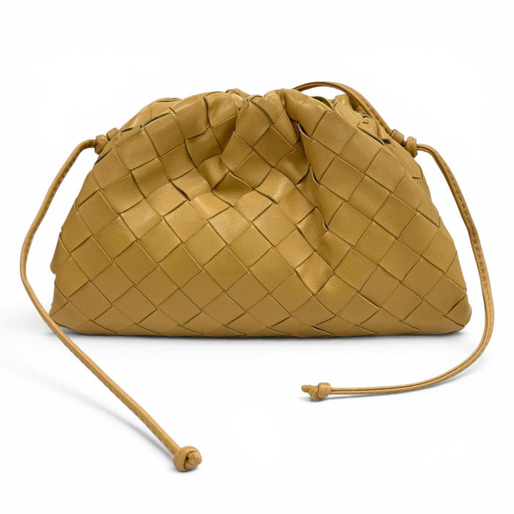 美品★BOTTEGAVENETA ボッテガヴェネタ 585852 イントレチャート ミニ ザ ポーチ レザー ショルダーバッグ ベージュ 伊製 レディース