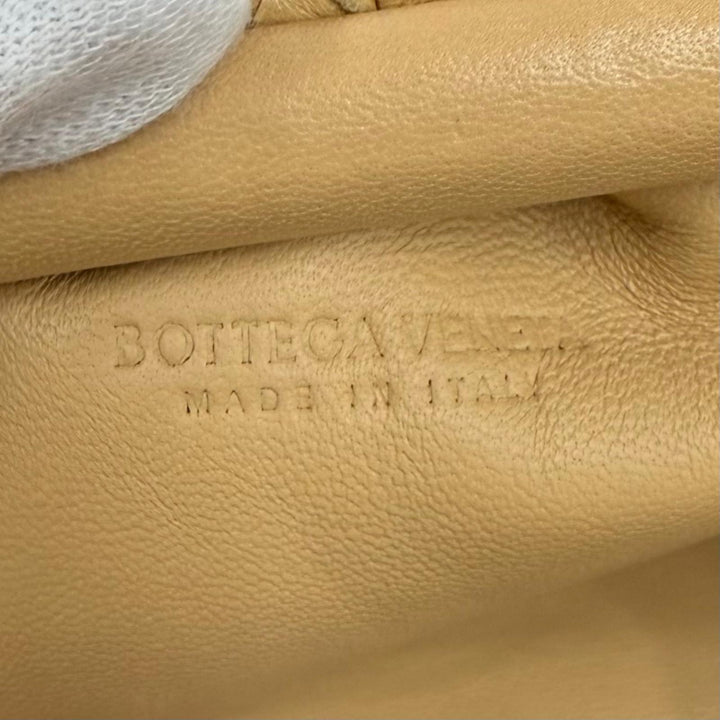 美品★BOTTEGAVENETA ボッテガヴェネタ 585852 イントレチャート ミニ ザ ポーチ レザー ショルダーバッグ ベージュ 伊製 レディース