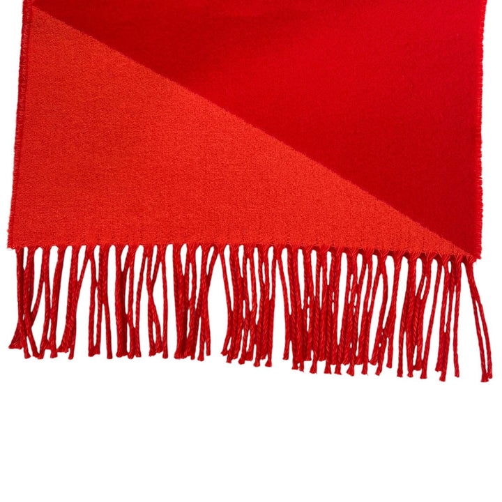 未使用品▲HERMES エルメス カシミヤ100% カザック・ジグザグ フリンジ付 マフラー レッド オレンジ イタリア製 レディース