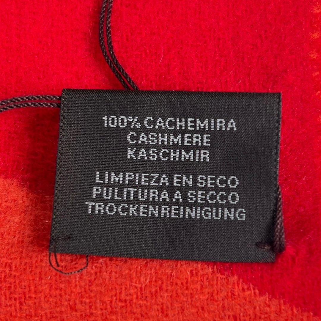 未使用品▲HERMES エルメス カシミヤ100% カザック・ジグザグ フリンジ付 マフラー レッド オレンジ イタリア製 レディース