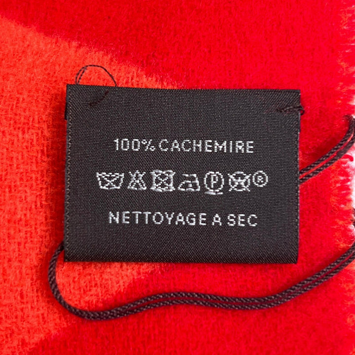 未使用品▲HERMES エルメス カシミヤ100% カザック・ジグザグ フリンジ付 マフラー レッド オレンジ イタリア製 レディース