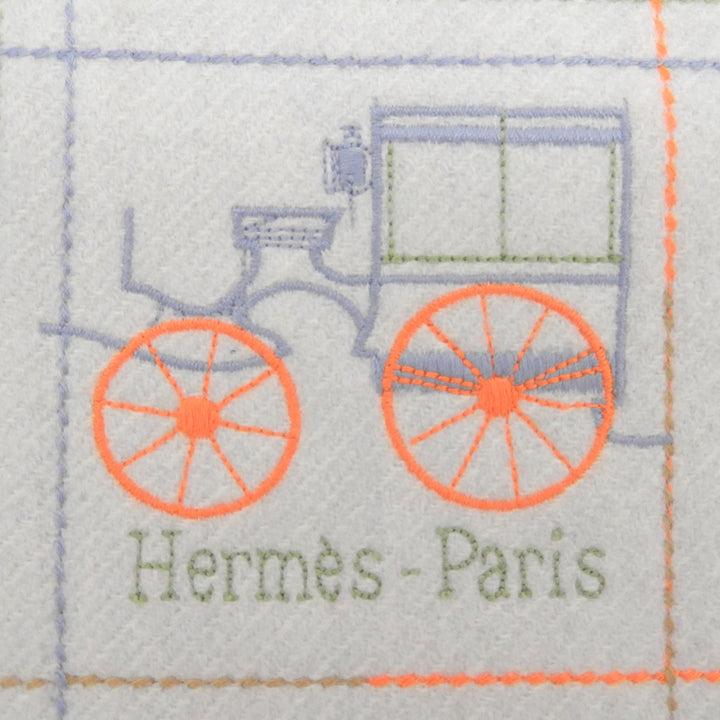 極美品▲HERMES エルメス クラン ブロデ ベルリンヌ カシミヤ100% ロゴ刺繍 フリンジ付き マフラー ライトグレー イタリア製 メンズ