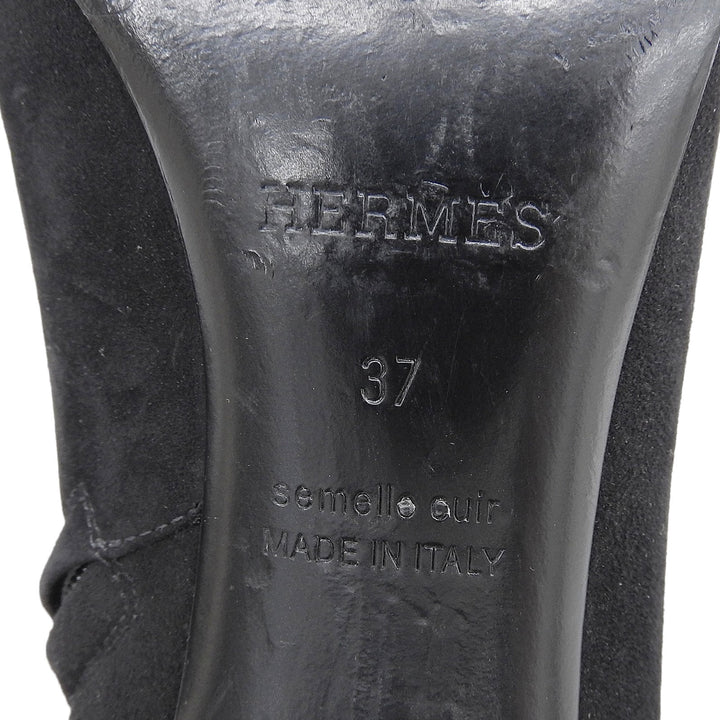 美品▲HERMES エルメス 202012Z ブランシュ クリスタルHバックル ポインテッドトゥ スウェードレザー ショートブーツ 37 レディース