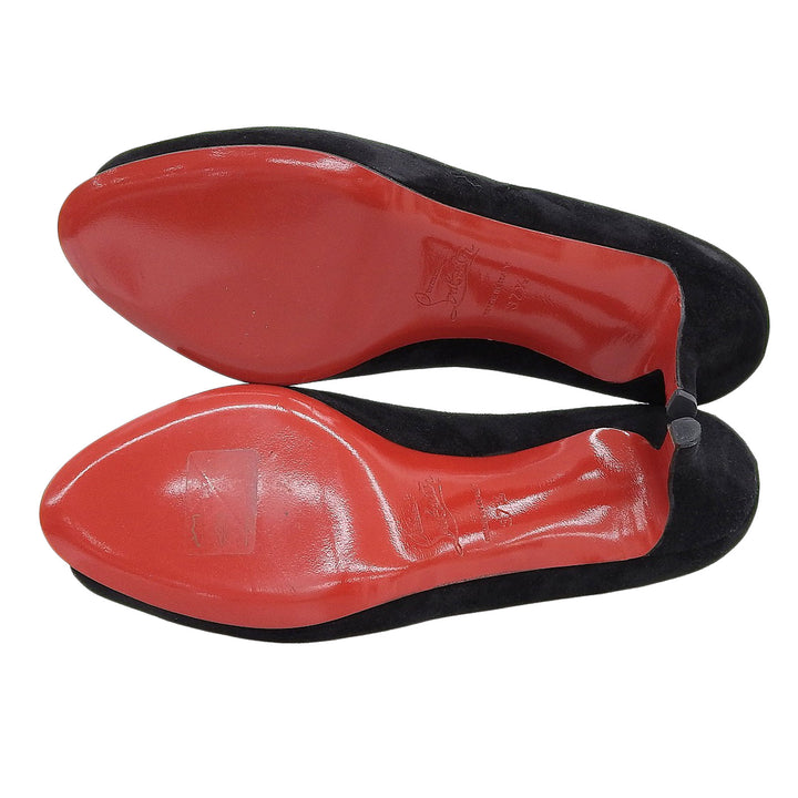 極美品▲Christian Louboutin クリスチャンルブタン オープントゥー スウェードレザー パンプス ブラック 37.5 伊製 レディース 箱付き