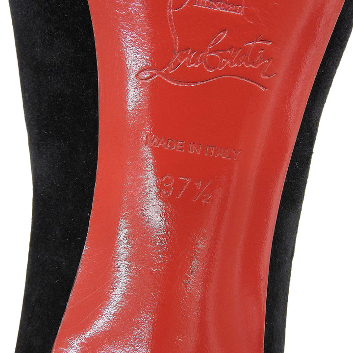 極美品▲Christian Louboutin クリスチャンルブタン オープントゥー スウェードレザー パンプス ブラック 37.5 伊製 レディース 箱付き