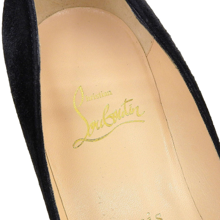 極美品▲Christian Louboutin クリスチャンルブタン オープントゥー スウェードレザー パンプス ブラック 37.5 伊製 レディース 箱付き