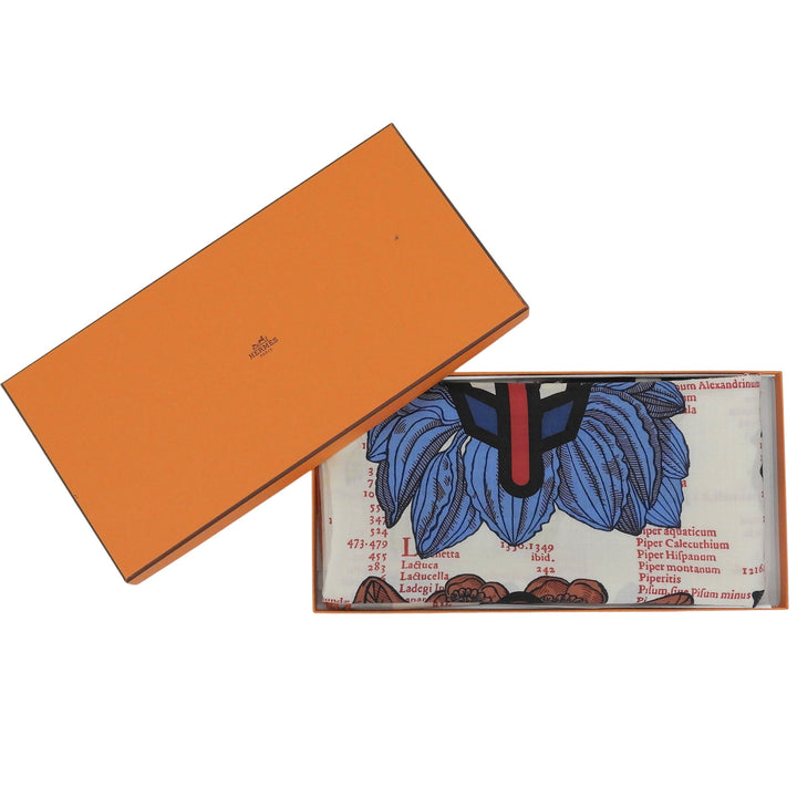 極美品▲HERMES エルメス カレジェアン カレ140 BOTANICA GRAFICA カシミヤ シルク スカーフ マルチ フランス製 レディース 箱付き