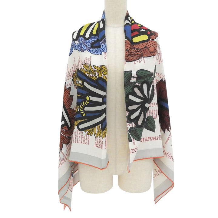 極美品▲HERMES エルメス カレジェアン カレ140 BOTANICA GRAFICA カシミヤ シルク スカーフ マルチ フランス製 レディース 箱付き