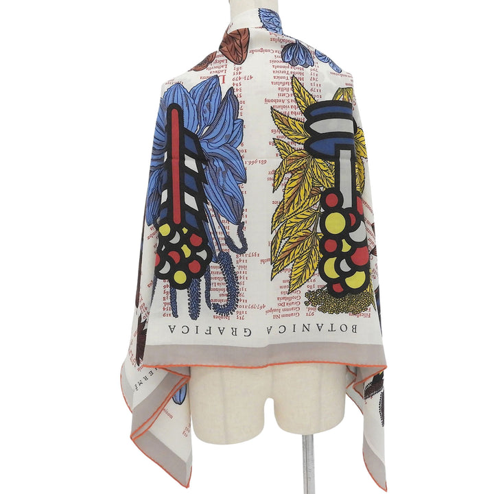 極美品▲HERMES エルメス カレジェアン カレ140 BOTANICA GRAFICA カシミヤ シルク スカーフ マルチ フランス製 レディース 箱付き