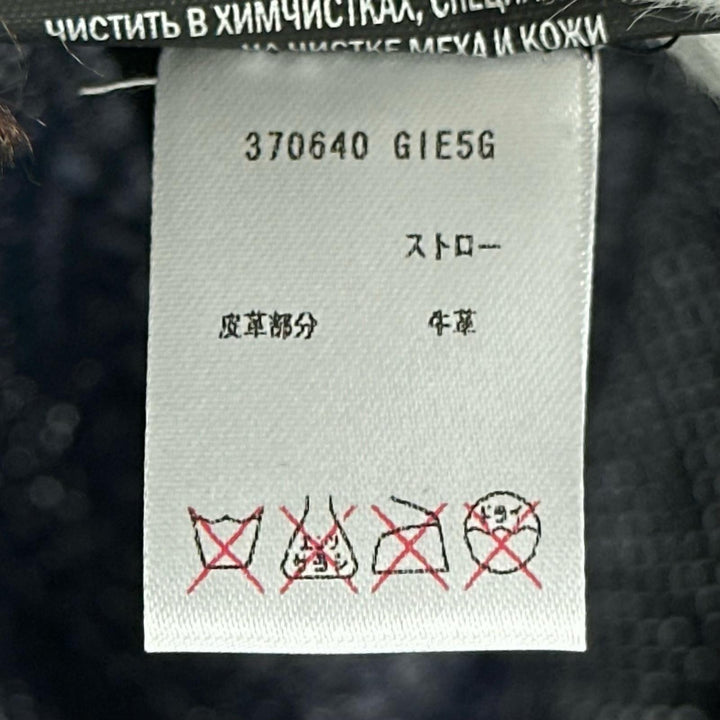 未使用品▲GUCCI グッチ 370640 レザーリボン ストローハット 帽子 麦わら帽子 ダークネイビー 57 イタリア製 正規品 メンズ