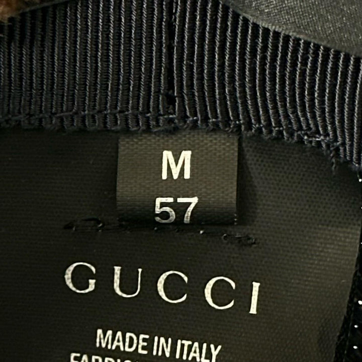未使用品▲GUCCI グッチ 370640 レザーリボン ストローハット 帽子 麦わら帽子 ダークネイビー 57 イタリア製 正規品 メンズ
