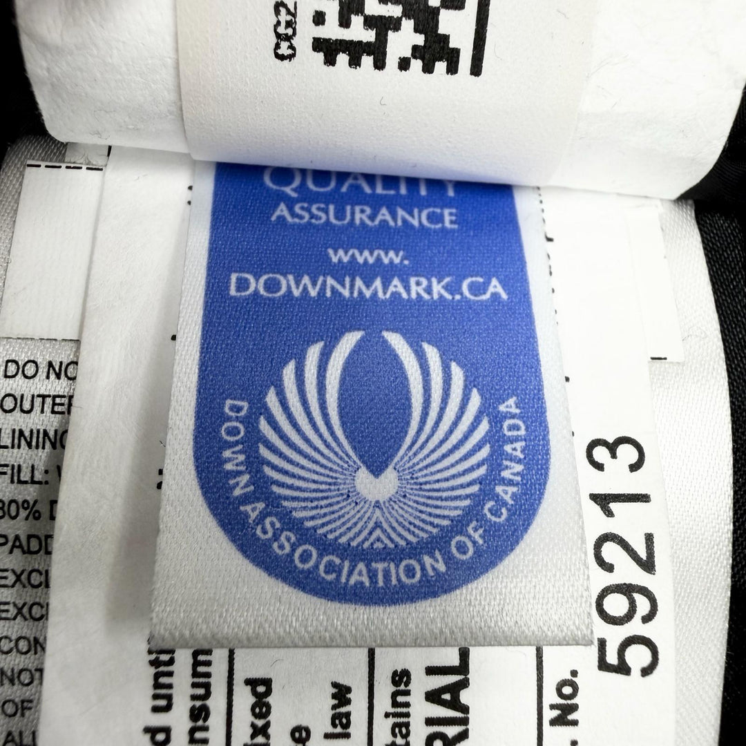 美品◇CANADA GOOSE カナダグース 2300JL CHARLOTTE PARKA ロゴワッペン ファー フード付き ダウンジャケット 黒 M 正規品 レディース
