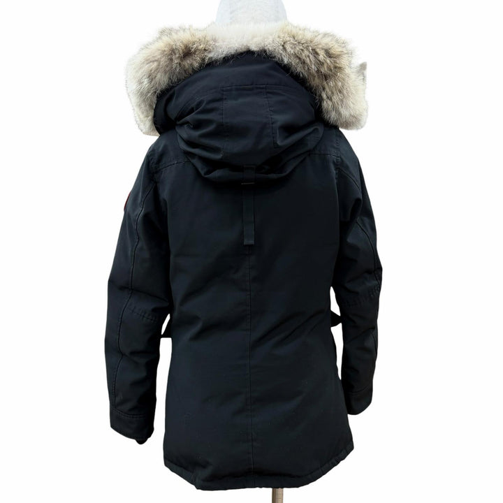 美品◇CANADA GOOSE カナダグース 2300JL CHARLOTTE PARKA ロゴワッペン ファー フード付き ダウンジャケット 黒 M 正規品 レディース