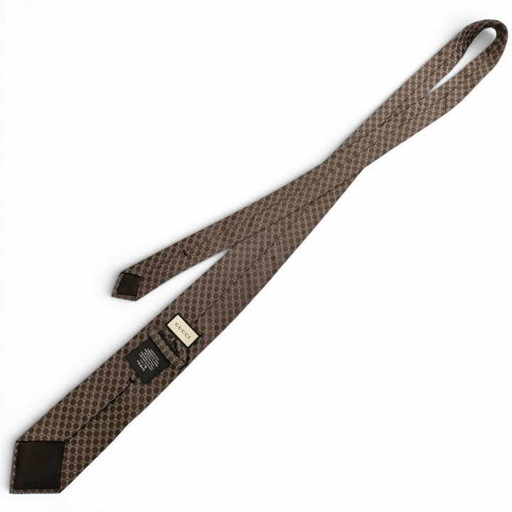 極美品△GUCCI グッチ シルク100％ インターロッキングG ジャガード 総柄 ネクタイ ダークブラウン 148×8cm イタリア製 正規品 メンズ
