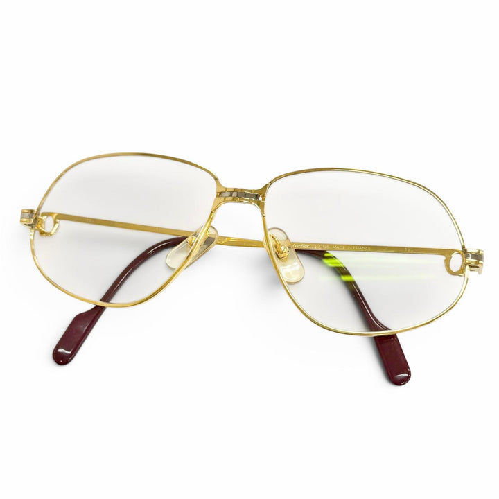 良品△Cartier カルティエ ヴィンテージ マイヨン パンテール メガネ 眼鏡 アイウェア ゴールド ボルドー 56□14 135 度入り 仏製 メンズ