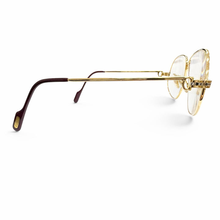 良品△Cartier カルティエ ヴィンテージ マイヨン パンテール メガネ 眼鏡 アイウェア ゴールド ボルドー 56□14 135 度入り 仏製 メンズ