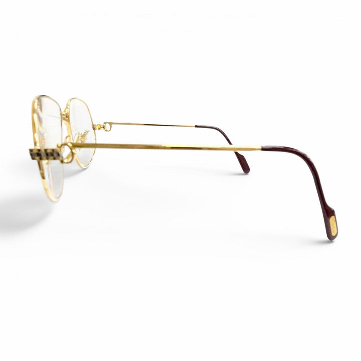 良品△Cartier カルティエ ヴィンテージ マイヨン パンテール メガネ 眼鏡 アイウェア ゴールド ボルドー 56□14 135 度入り 仏製 メンズ