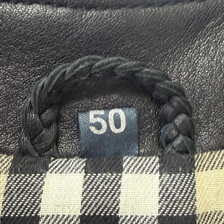 美品□BURBERRY LONDON バーバリーロンドン 羊革 ラムレザー 裏ノバチェック柄 ステンカラーコート ブラック 50 英国製 正規品 メンズ