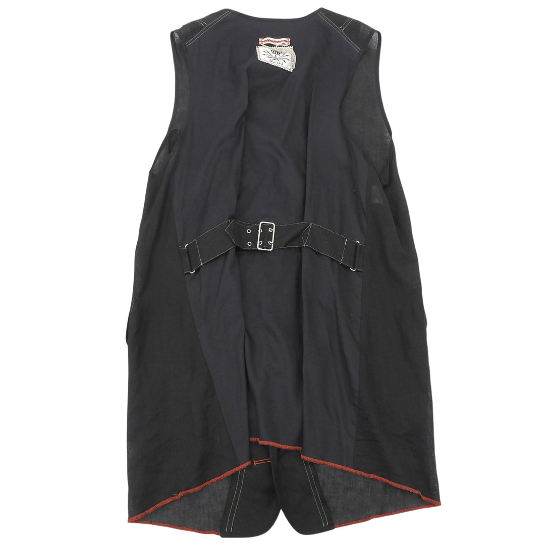 極美品▲Jean Paul GAULTIER HOMME ジャンポールゴルチエ オム リネン100% ステッチワーク ジレ ベスト ブラック 48 日本製 正規品 メンズ