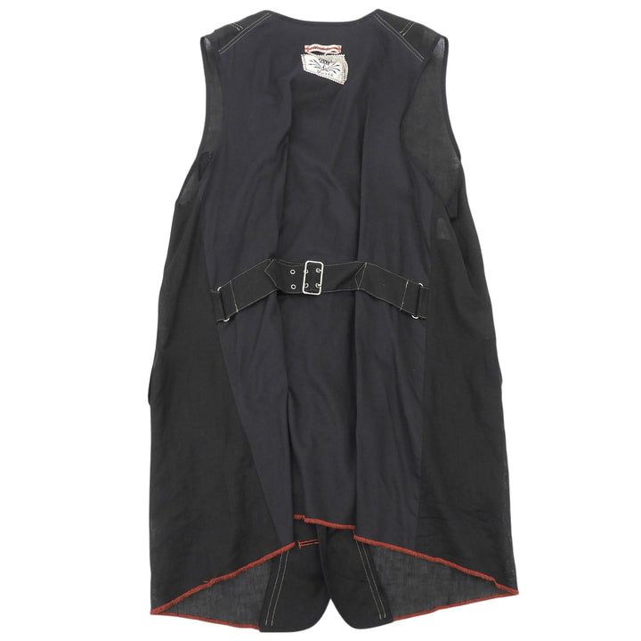極美品▲Jean Paul GAULTIER HOMME ジャンポールゴルチエ オム リネン100% ステッチワーク ジレ ベスト ブラック 48 日本製 正規品 メンズ