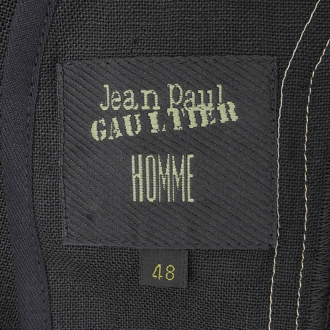 極美品▲Jean Paul GAULTIER HOMME ジャンポールゴルチエ オム リネン100% ステッチワーク ジレ ベスト ブラック 48 日本製 正規品 メンズ