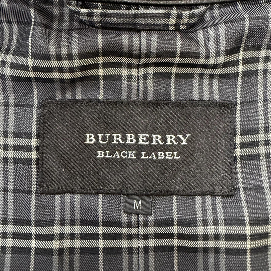 美品□BURBERRY BLACK LABEL バーバリーブラックレーベル 羊革 裏チェック柄 ラムレザージャケット ブルゾン ブラック M 正規品 メンズ